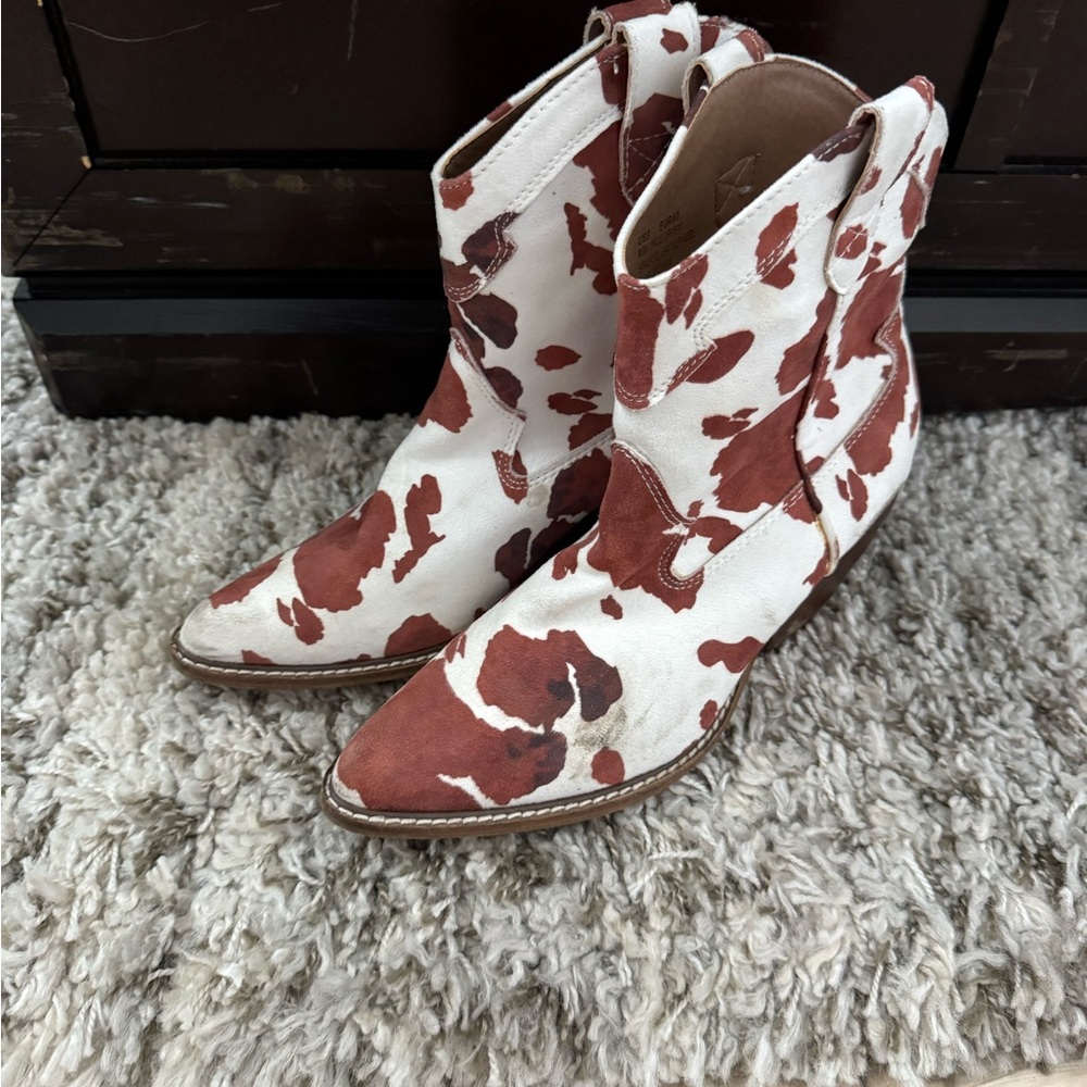 Cow Print Western Ankle Boots
